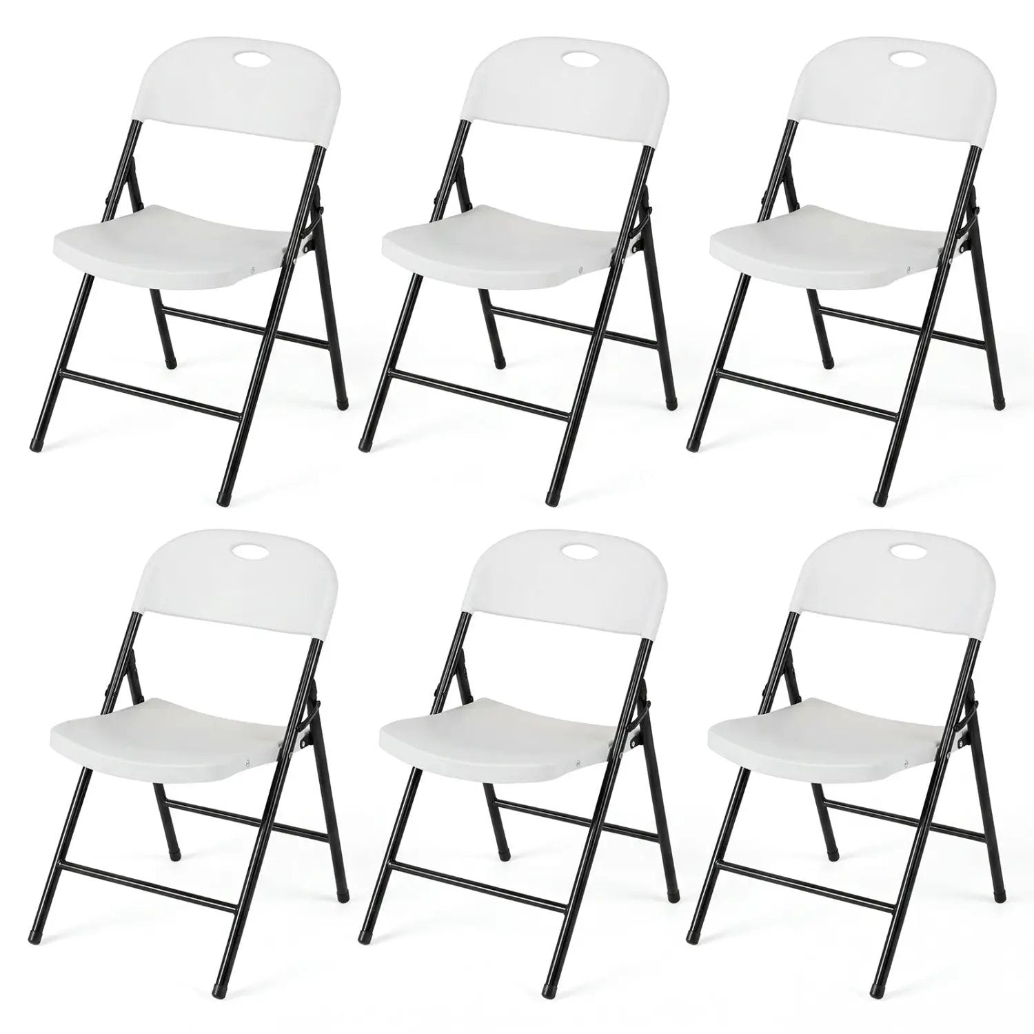 Foldable Plastic Dining Chairs Set of 6 with Ergonomic Backrest by DirectDeals