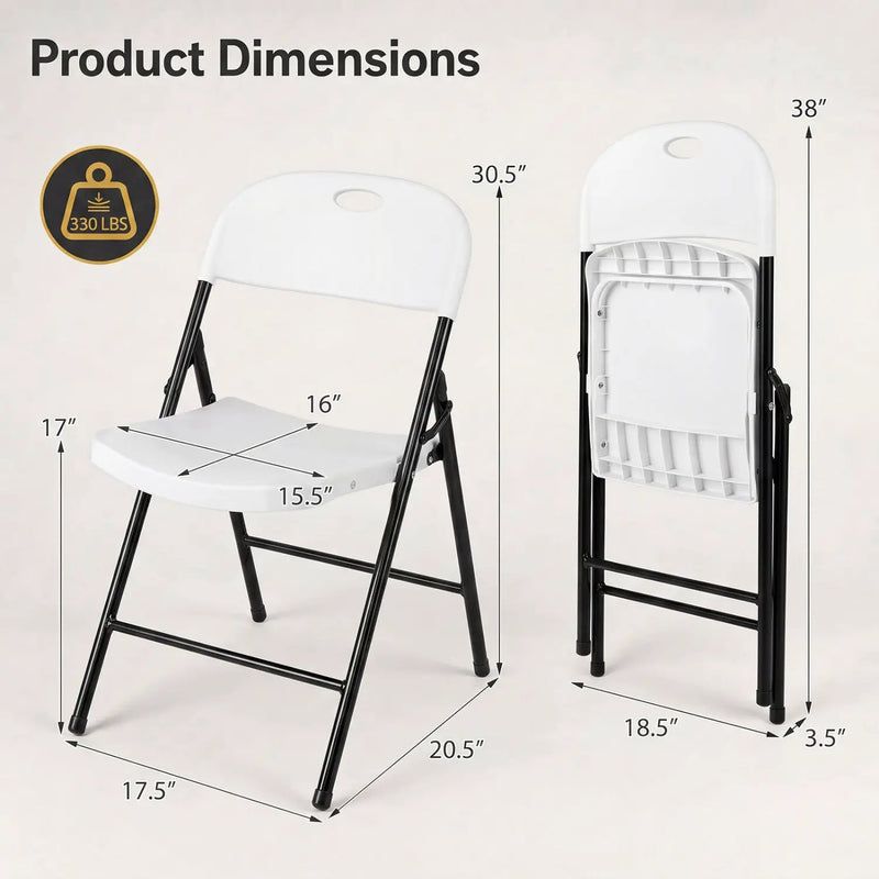 Foldable Plastic Dining Chairs Set of 6 with Ergonomic Backrest by DirectDeals