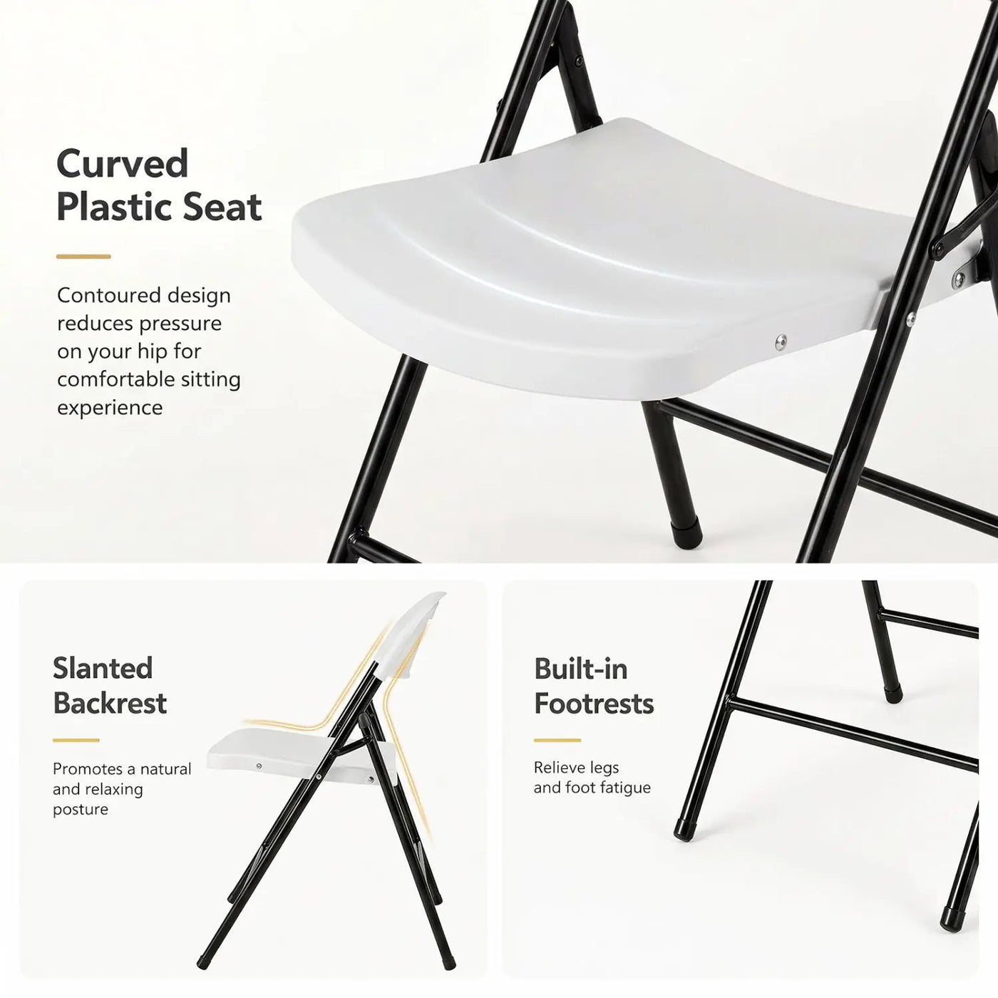 Foldable Plastic Dining Chairs Set of 6 with Ergonomic Backrest by DirectDeals