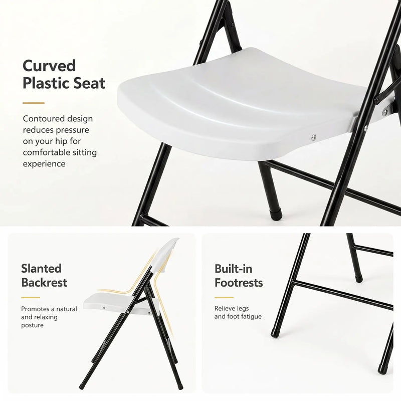 Foldable Plastic Dining Chairs Set of 6 with Ergonomic Backrest by DirectDeals