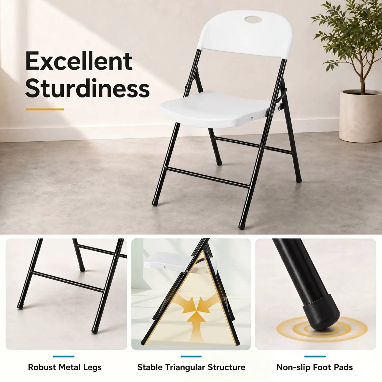 Foldable Plastic Dining Chairs Set of 6 with Ergonomic Backrest by DirectDeals