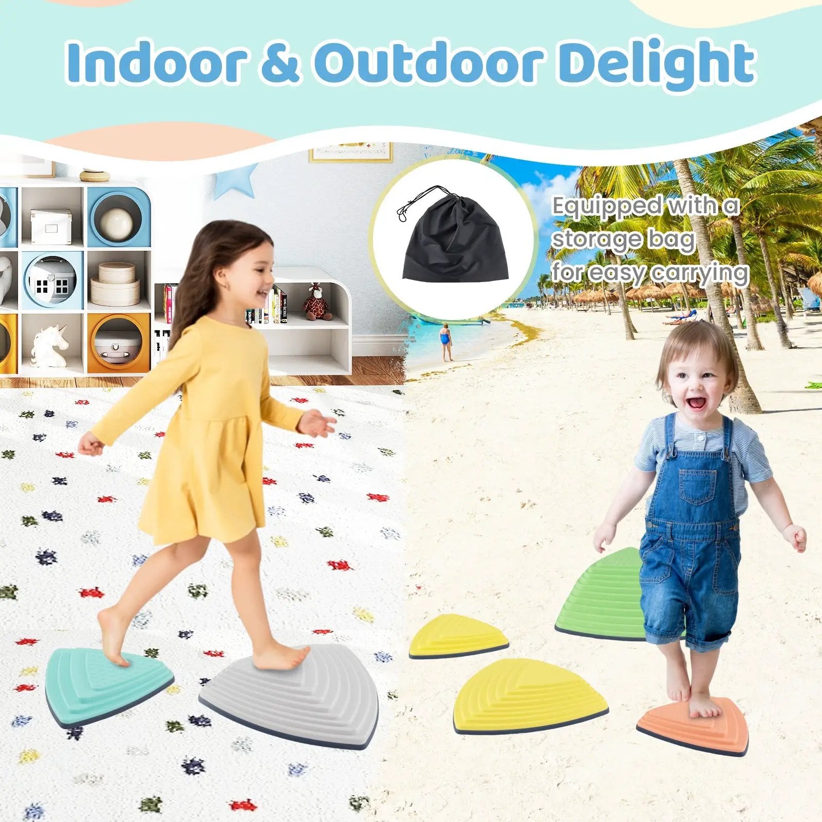 Set of 11 Stepping Stones for Kids Non-Slip Balance Stones with Storage Bag by DirectDeals