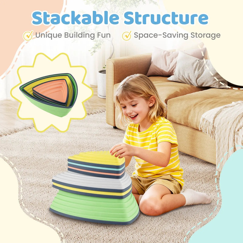 Set of 11 Stepping Stones for Kids Non-Slip Balance Stones with Storage Bag by DirectDeals