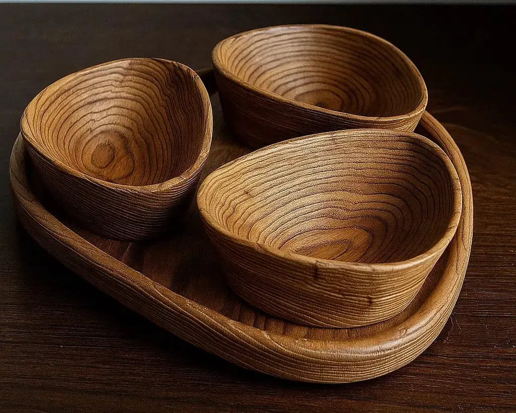 Handcrafted Luxury Wooden Nut Bowl Set with Tray by Gizz