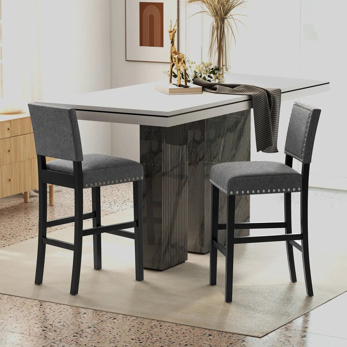 38.5/43.5 Inch Set of 2 Counter Height Chairs with Solid Rubber Wood Frame by DirectDeals