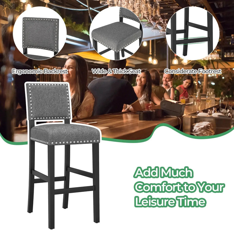 38.5/43.5 Inch Set of 2 Counter Height Chairs with Solid Rubber Wood Frame by DirectDeals