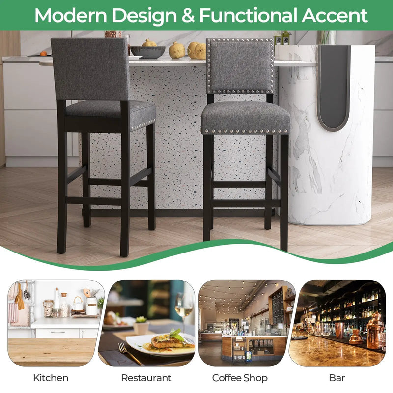 38.5/43.5 Inch Set of 2 Counter Height Chairs with Solid Rubber Wood Frame by DirectDeals
