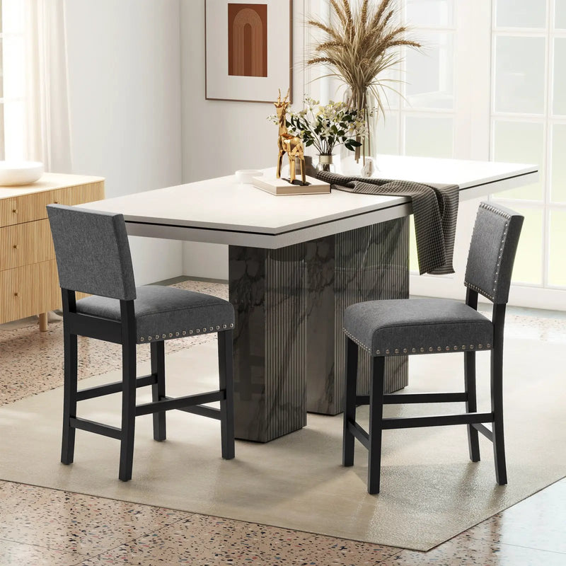 38.5/43.5 Inch Set of 2 Counter Height Chairs with Solid Rubber Wood Frame by DirectDeals