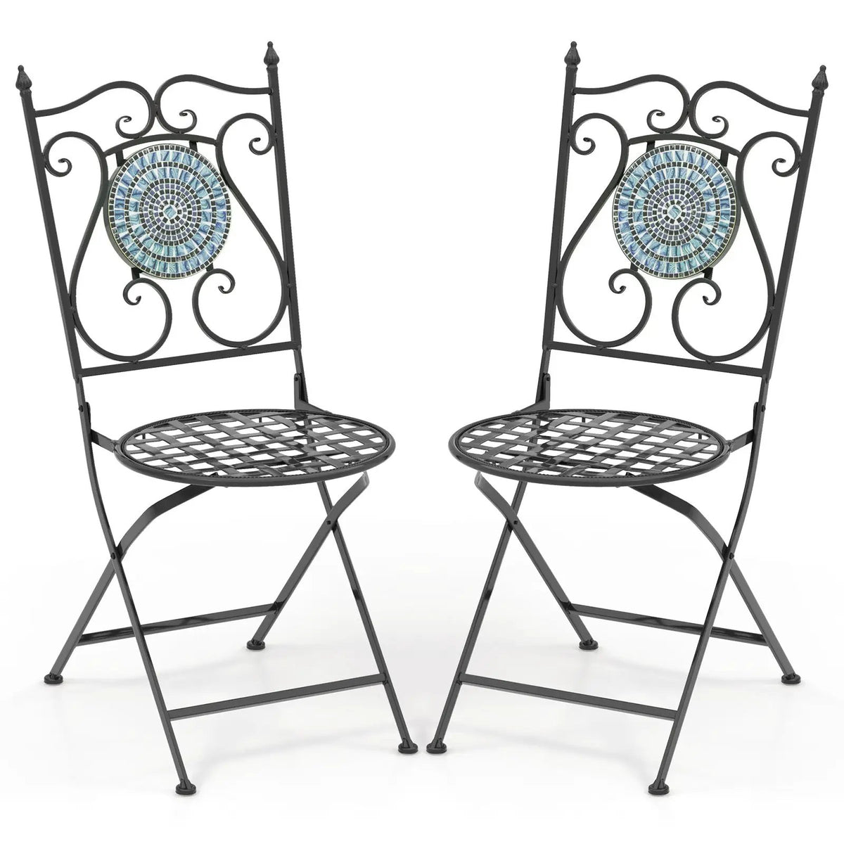 Set of 2 Mosaic Chairs for Patio Metal Folding Chairs by DirectDeals