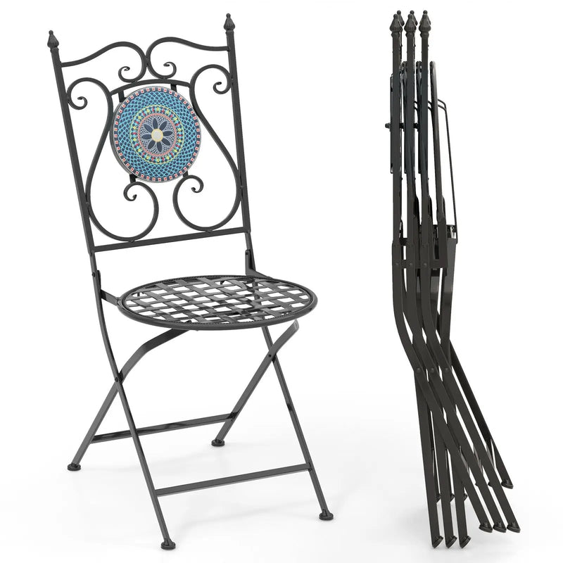 Set of 2 Mosaic Chairs for Patio Metal Folding Chairs by DirectDeals