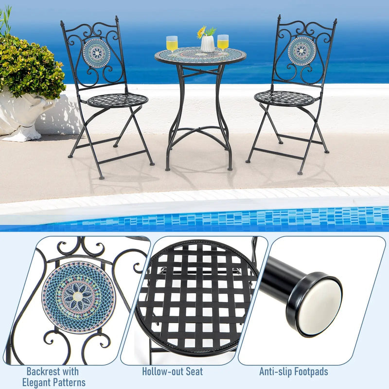 Set of 2 Mosaic Chairs for Patio Metal Folding Chairs by DirectDeals