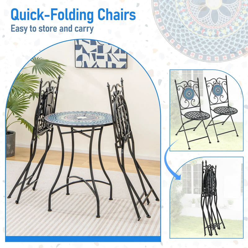 Set of 2 Mosaic Chairs for Patio Metal Folding Chairs by DirectDeals