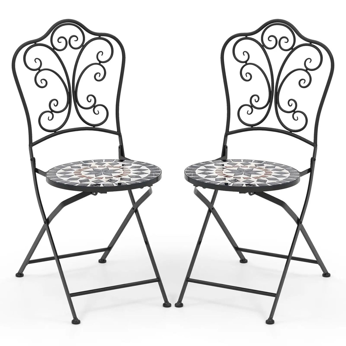 Set of 2 Mosaic Chairs for Patio Metal Folding Chairs by DirectDeals