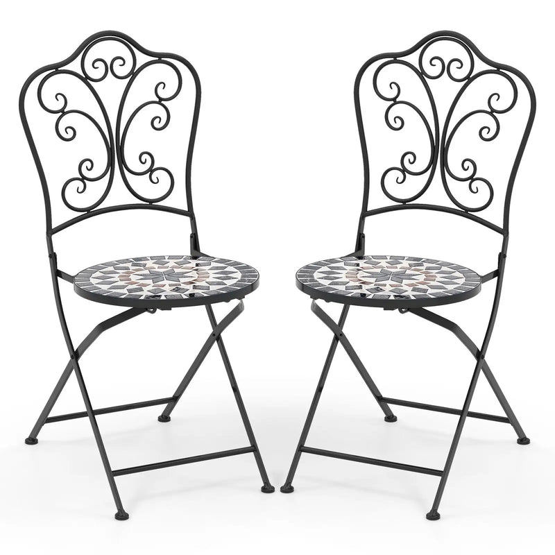 Set of 2 Mosaic Chairs for Patio Metal Folding Chairs by DirectDeals