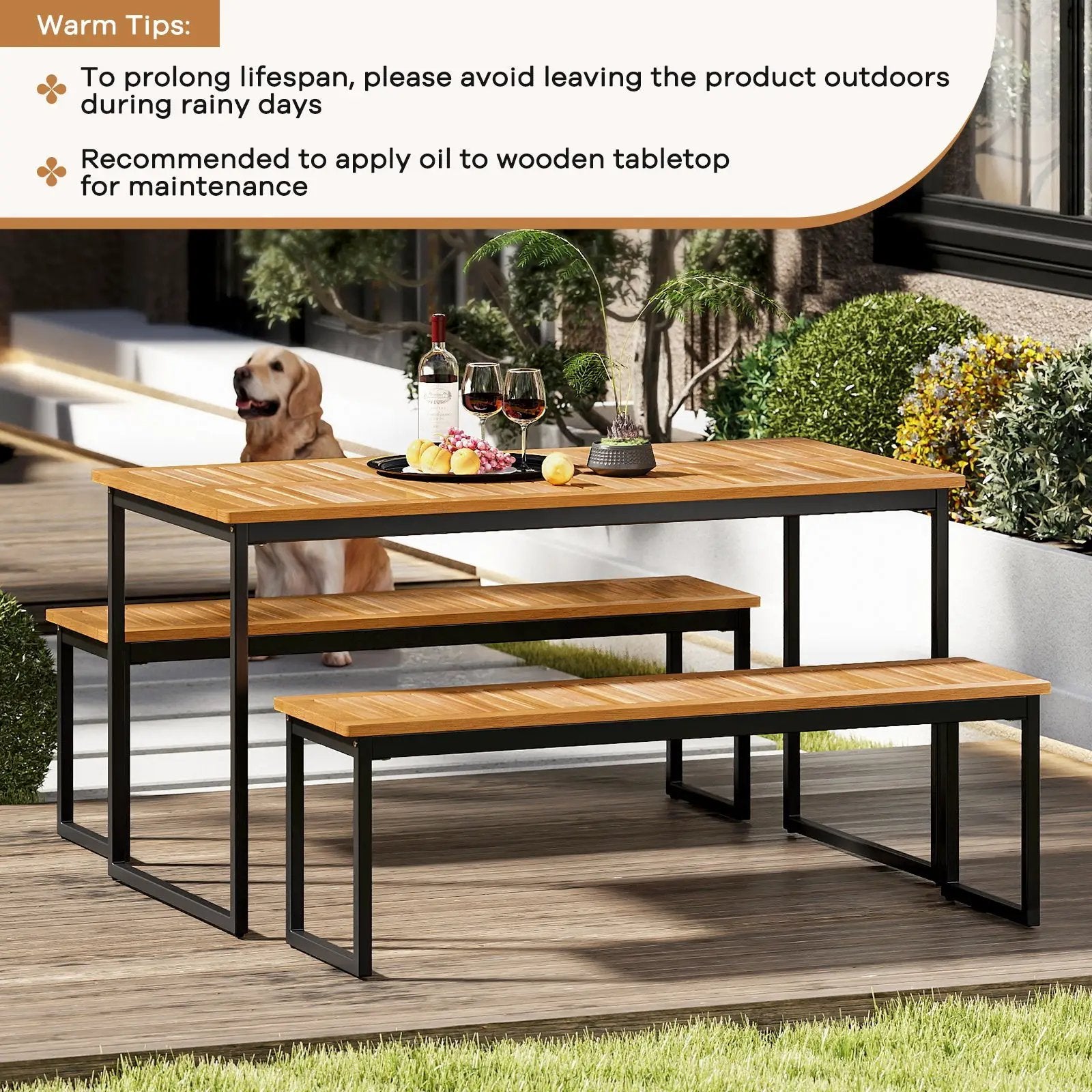Set of 2 Patio Dining Bench for 2-3 Person Indoor Outdoor by DirectDeals