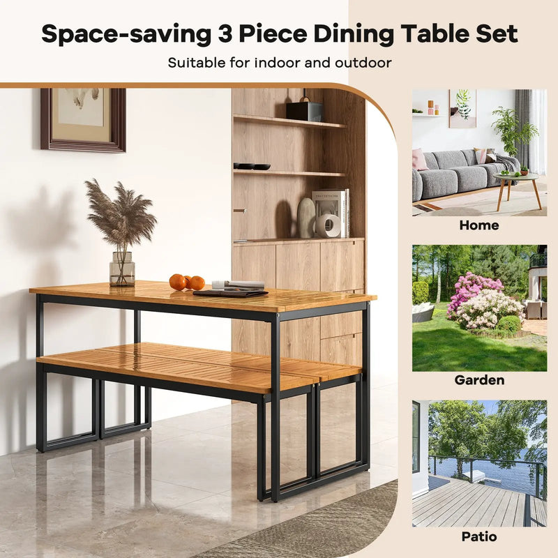 Set of 2 Patio Dining Bench for 2-3 Person Indoor Outdoor by DirectDeals