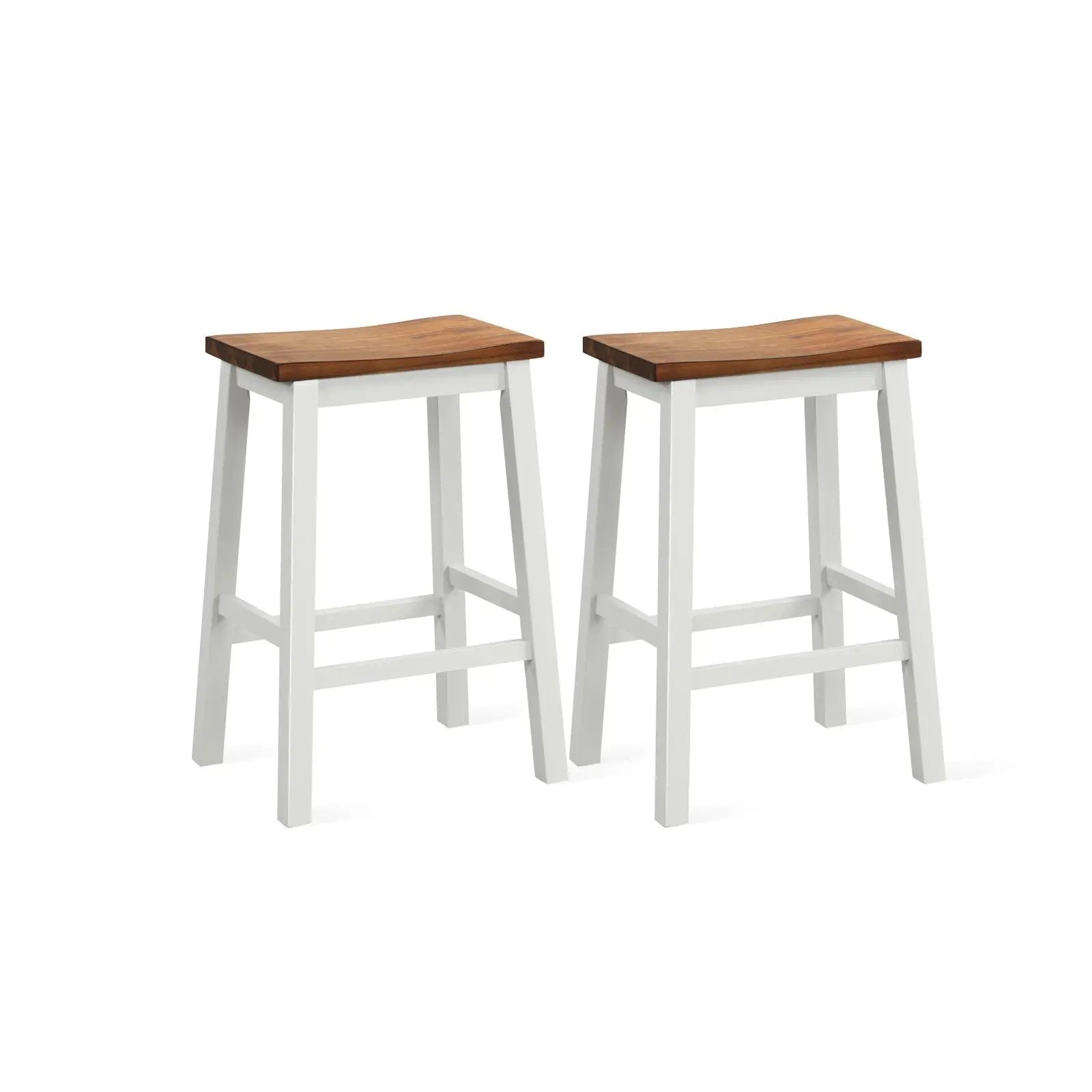 24.5-Inch Set of 2 Saddle Stools Bar Stools with Footrests for Kitchen Island-Walnut & Gray by DirectDeals