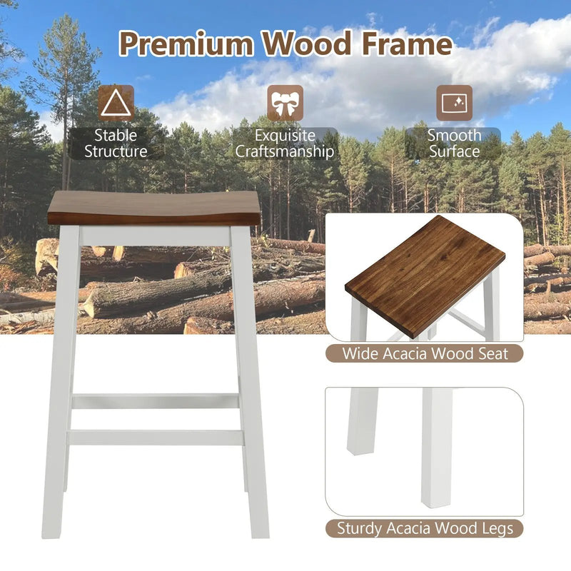 24.5-Inch Set of 2 Saddle Stools Bar Stools with Footrests for Kitchen Island-Walnut & Gray by DirectDeals