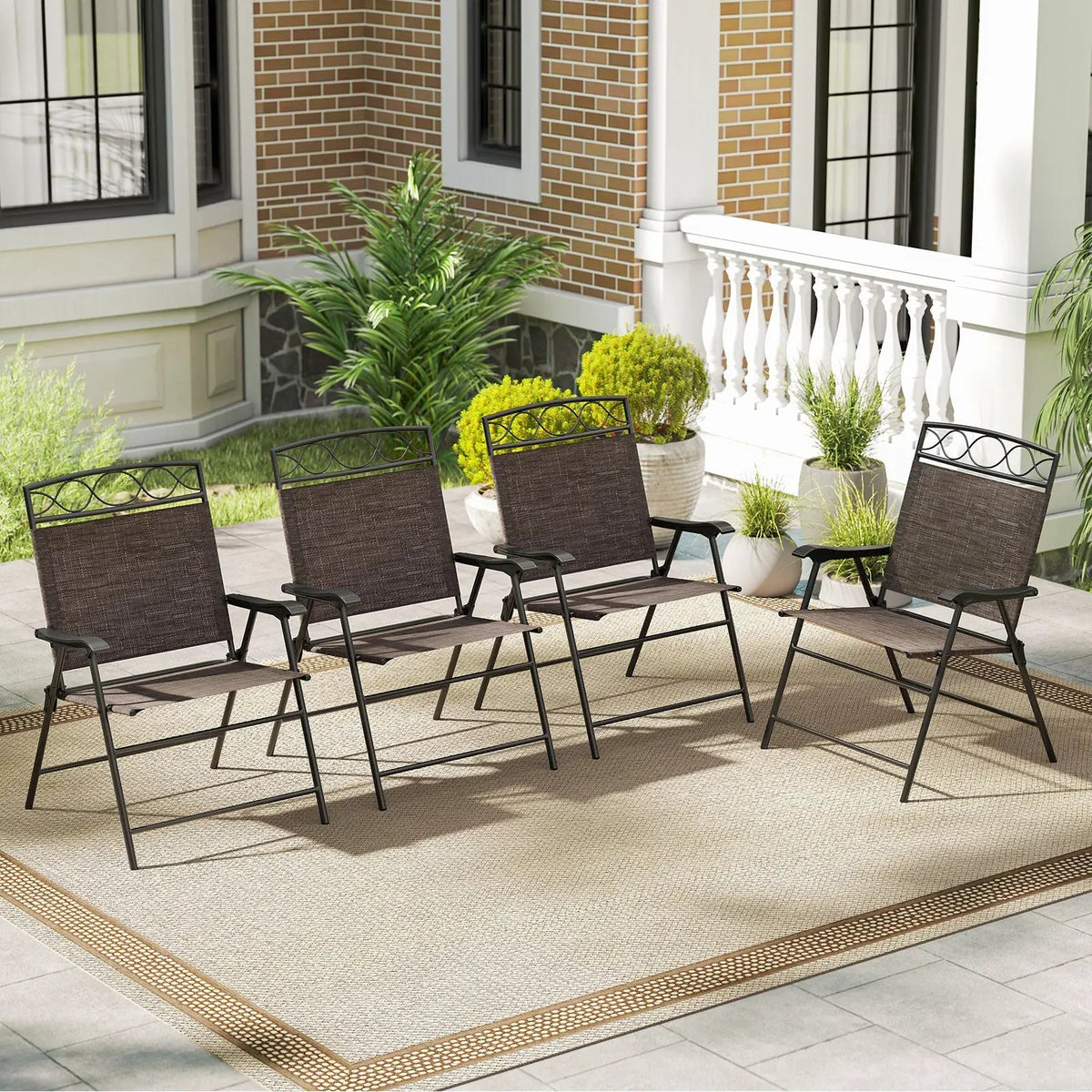 Set of 4 Patio Folding Chairs Set Dining Chairs with Armrests by DirectDeals