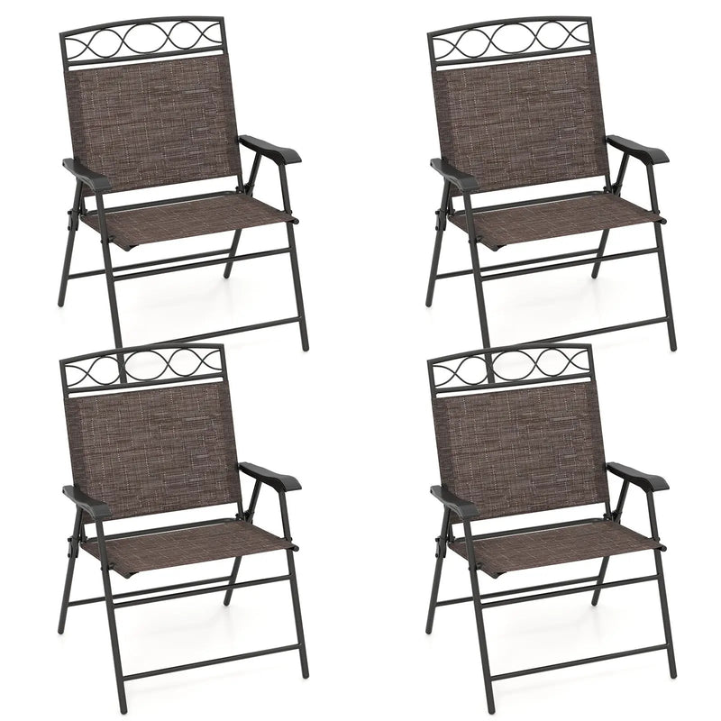 Set of 4 Patio Folding Chairs Set Dining Chairs with Armrests by DirectDeals