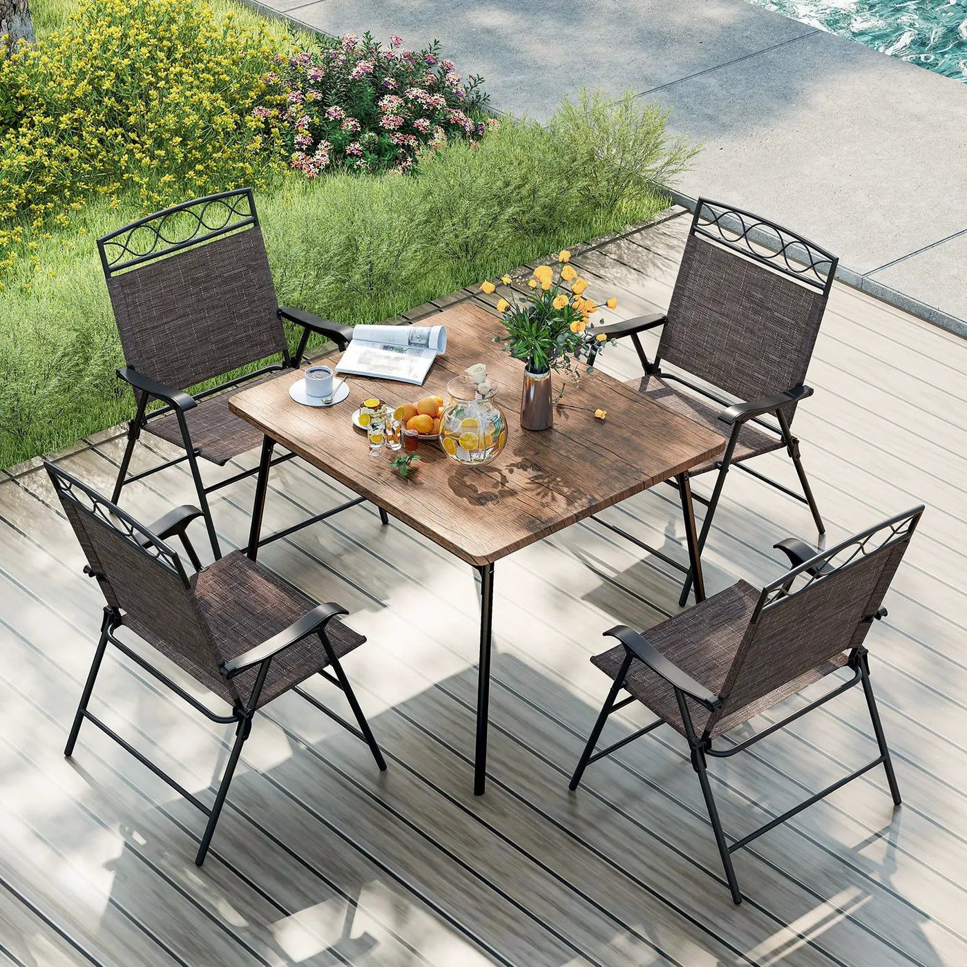 Set of 4 Patio Folding Chairs Set Dining Chairs with Armrests by DirectDeals