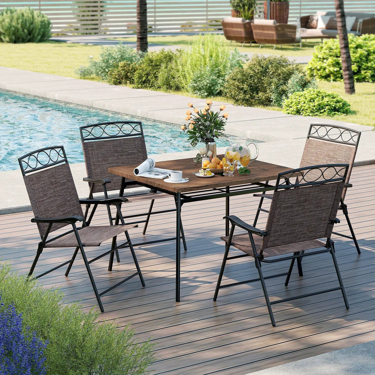 Set of 4 Patio Folding Chairs Set Dining Chairs with Armrests by DirectDeals
