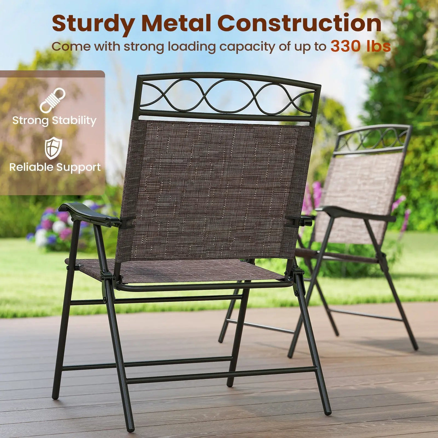 Set of 4 Patio Folding Chairs Set Dining Chairs with Armrests by DirectDeals