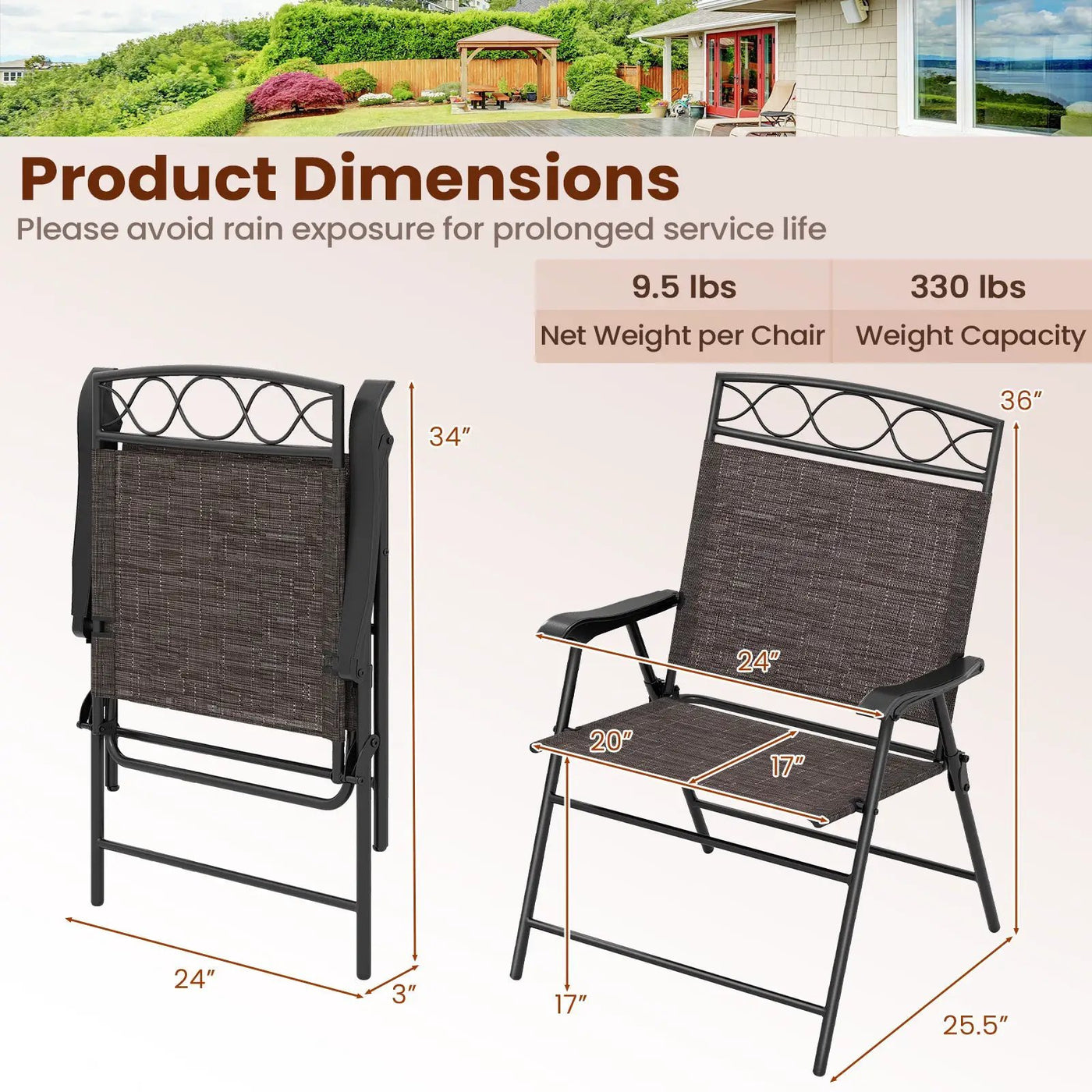 Set of 4 Patio Folding Chairs Set Dining Chairs with Armrests by DirectDeals