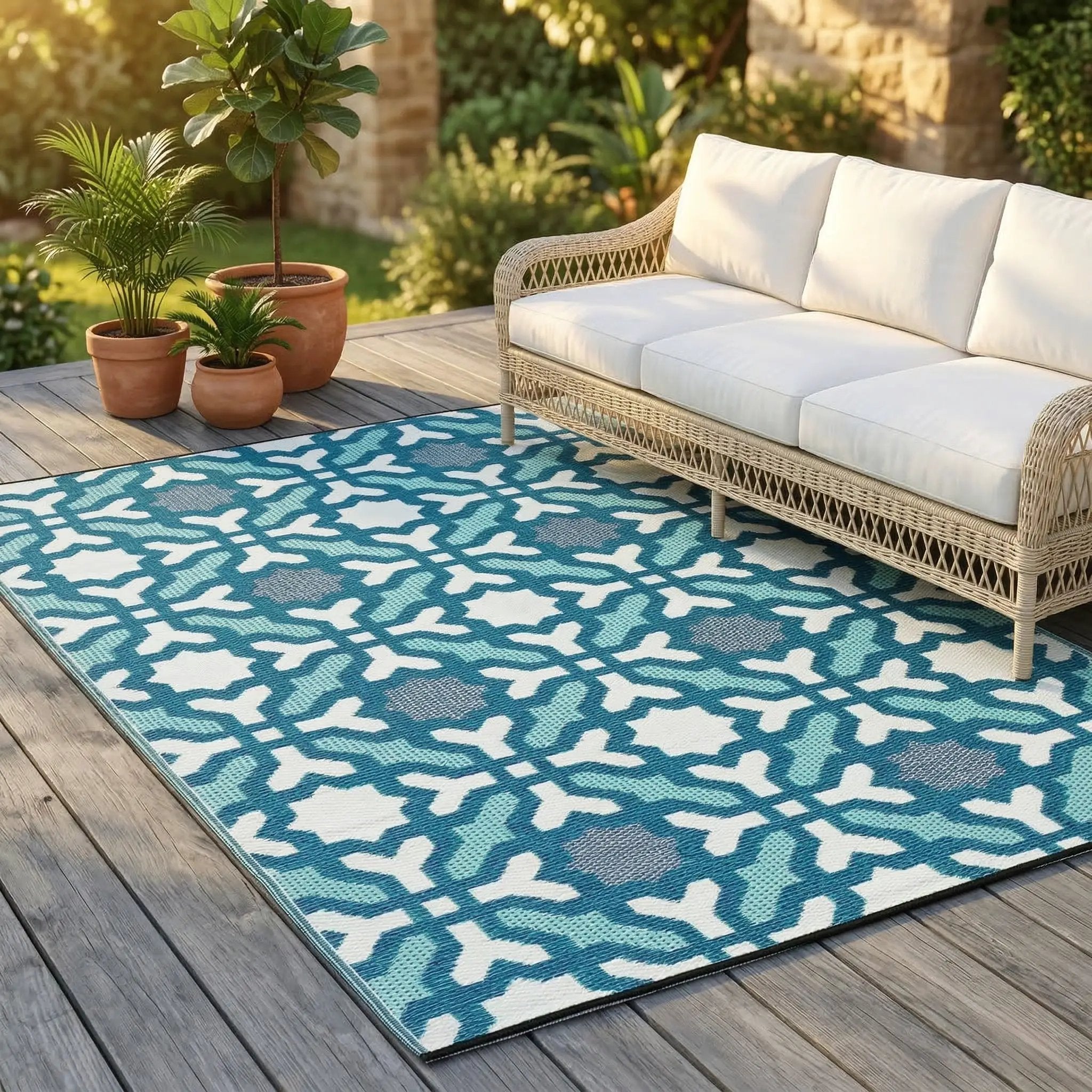 Seville - Multicolor Blue Outdoor Rug for Patio FINAL SALE by Fab Habitat