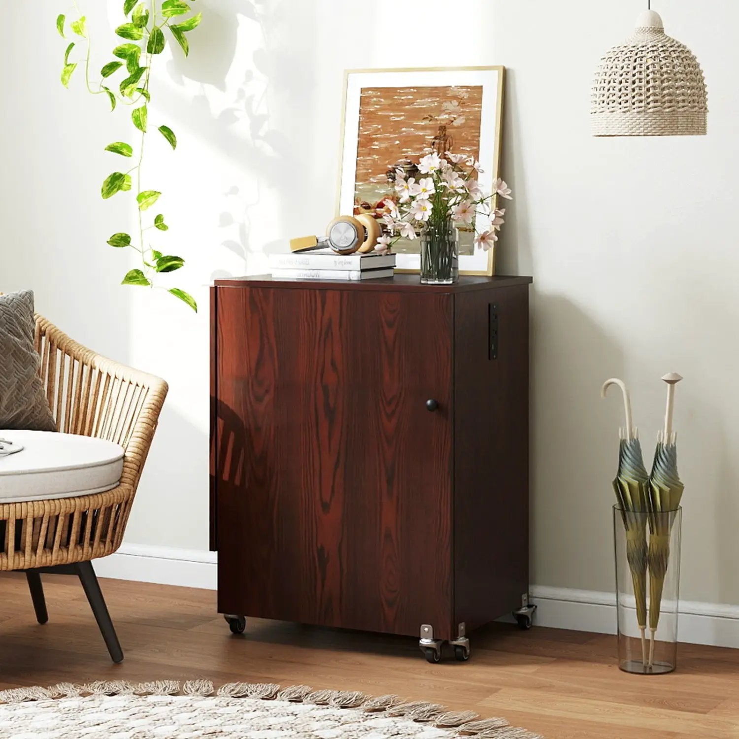 Folding Sewing Table with Charging Station and Casters by DirectDeals