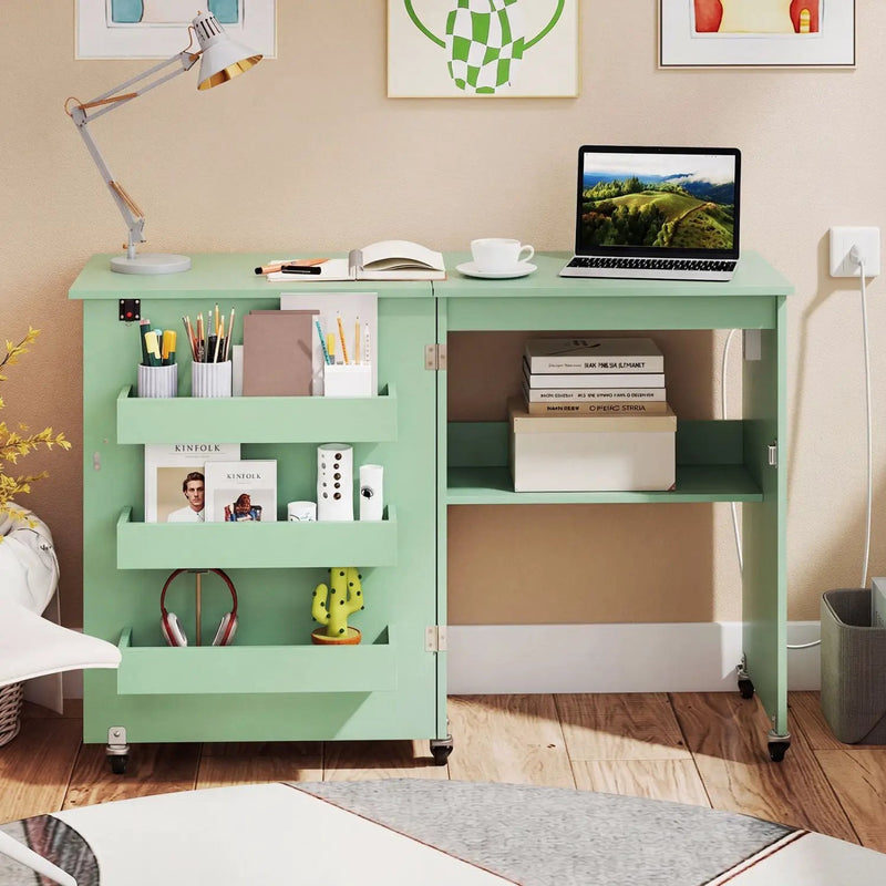 Folding Sewing Table with Charging Station and Casters by DirectDeals