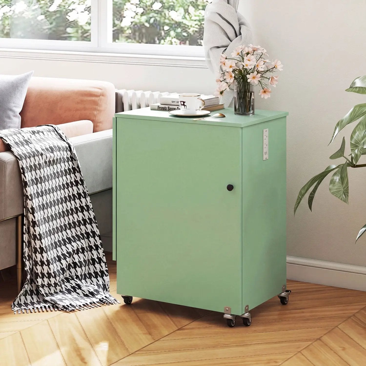 Folding Sewing Table with Charging Station and Casters by DirectDeals