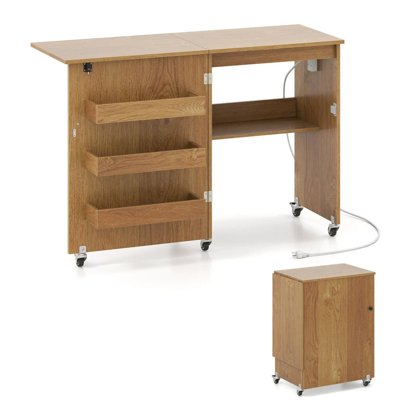 Folding Sewing Table with Charging Station and Casters by DirectDeals