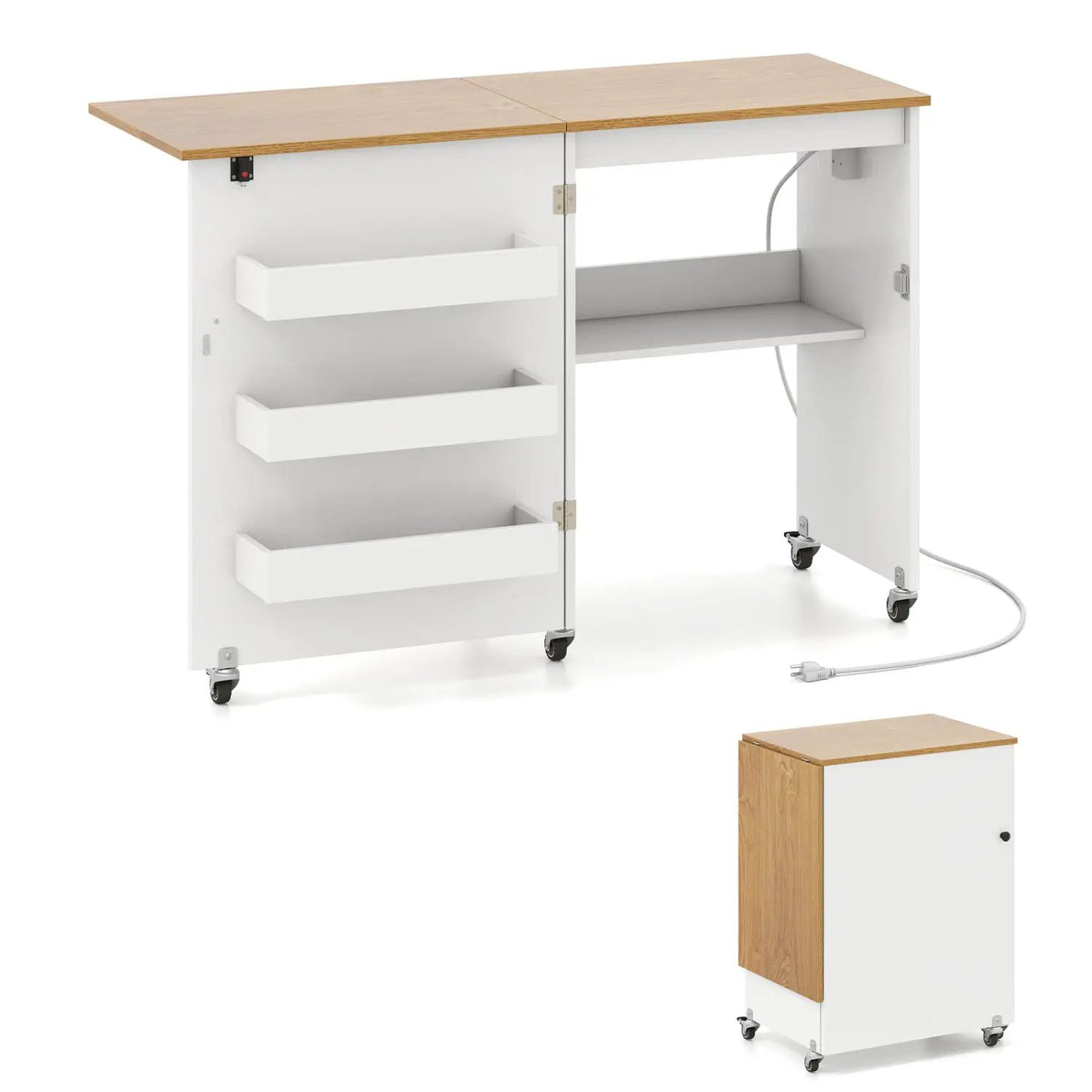 Folding Sewing Table with Charging Station and Casters by DirectDeals