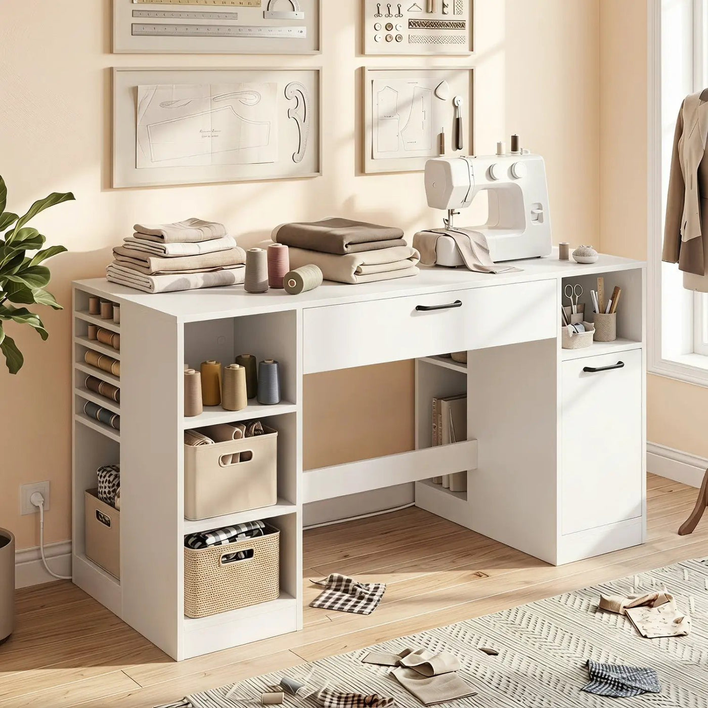 Sewing Table with Power Outlets and Storage Drawers by DirectDeals