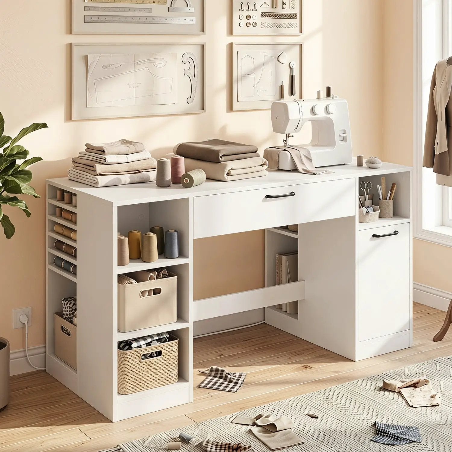 Sewing Table with Power Outlets and Storage Drawers by DirectDeals