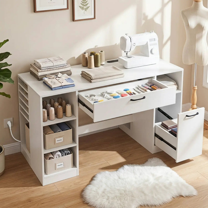 Sewing Table with Power Outlets and Storage Drawers by DirectDeals