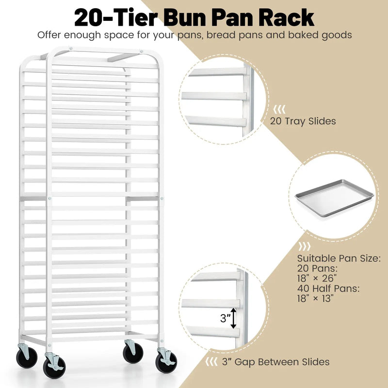 26 x 20 x 70 Inch 20 Sheet Aluminum Pan Rolling Bakery Rack by DirectDeals