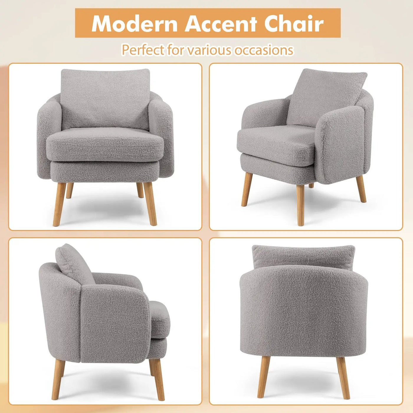 Sherpa Accent Chair Modern Living Room Chair with Seat Cushion by DirectDeals
