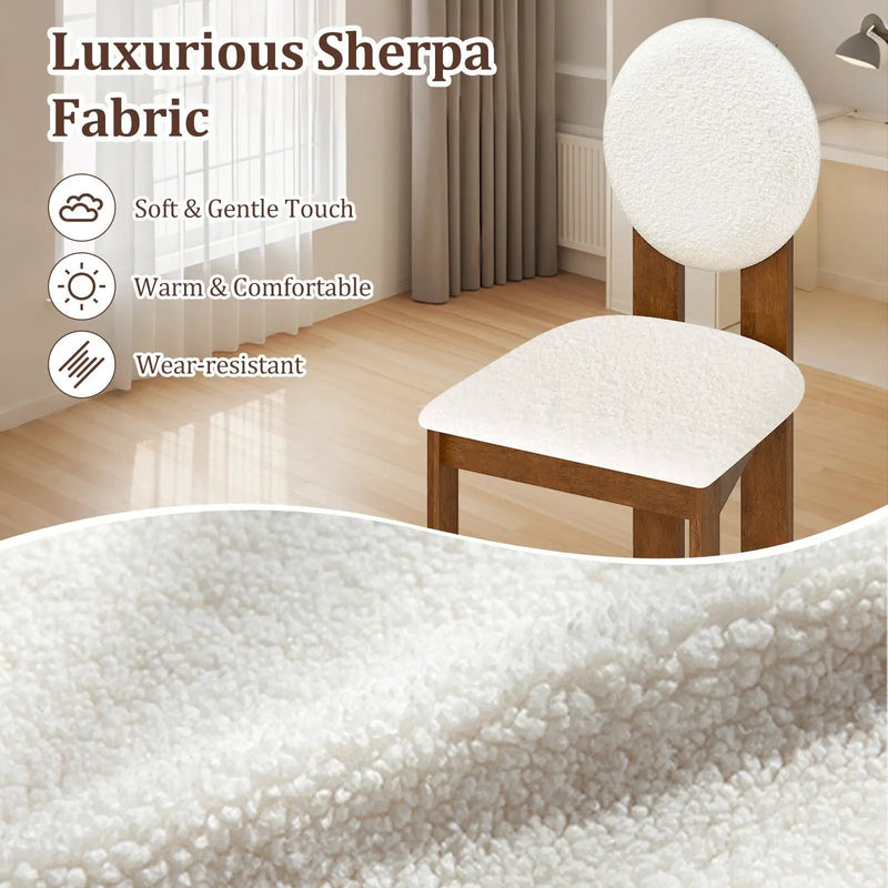 Sherpa Dining Chairs Set of 2 with Rubber Wood Legs for Living Room Restaurant-White by DirectDeals