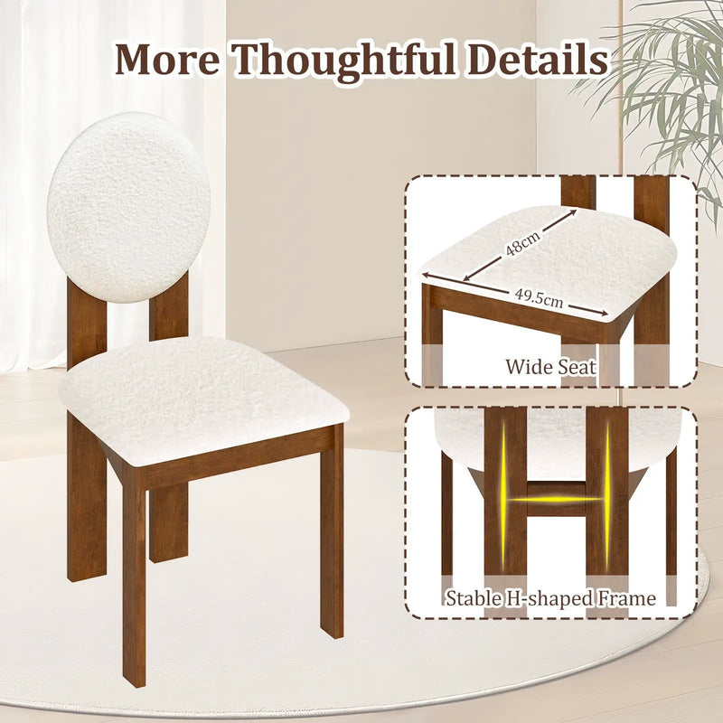 Sherpa Dining Chairs Set of 2 with Rubber Wood Legs for Living Room Restaurant-White by DirectDeals