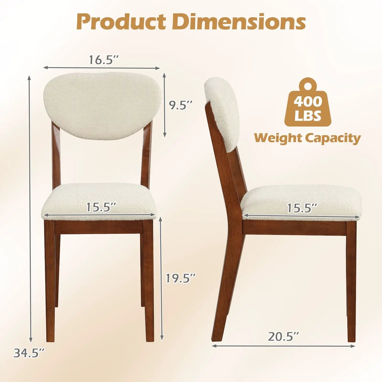 Sherpa Dining Chairs Set of 4 with Rubber Wood Legs for Dining Room-Walnut by DirectDeals