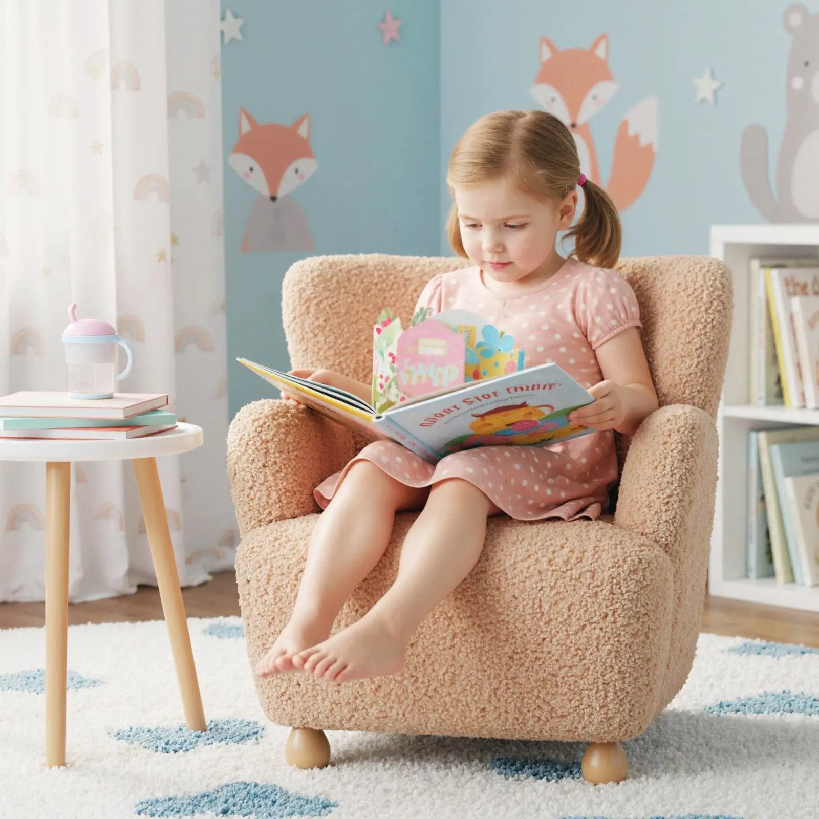 Sherpa Kids Sofa Comfy Toddler Armchair with Solid Rubber Wood Legs by DirectDeals