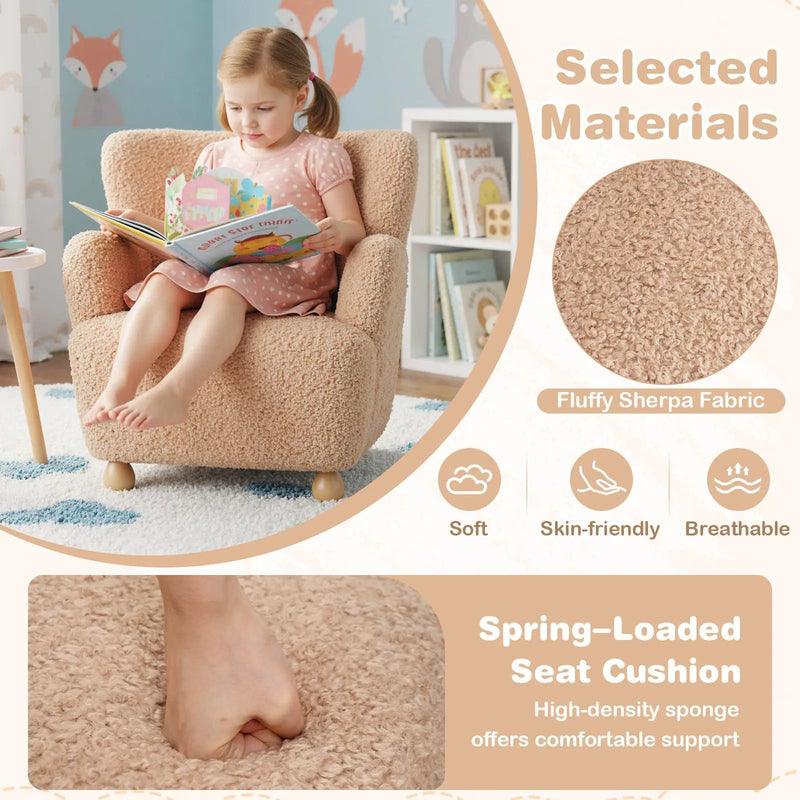 Sherpa Kids Sofa Comfy Toddler Armchair with Solid Rubber Wood Legs by DirectDeals