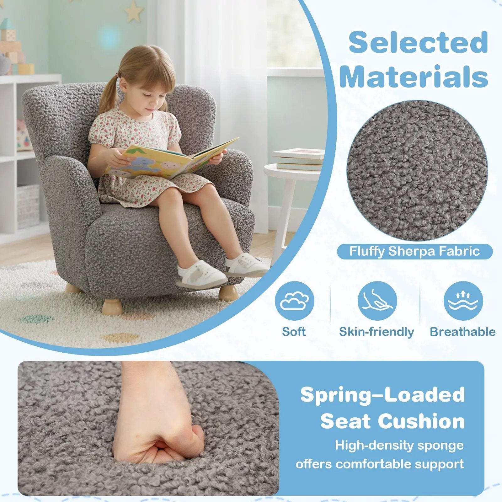 Sherpa Kids Sofa Comfy Toddler Armchair with Solid Rubber Wood Legs by DirectDeals