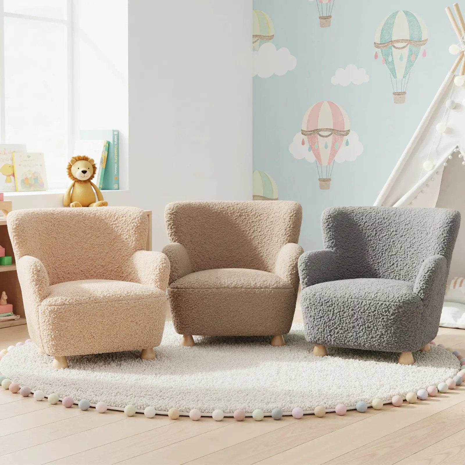 Sherpa Kids Sofa Comfy Toddler Armchair with Solid Rubber Wood Legs by DirectDeals