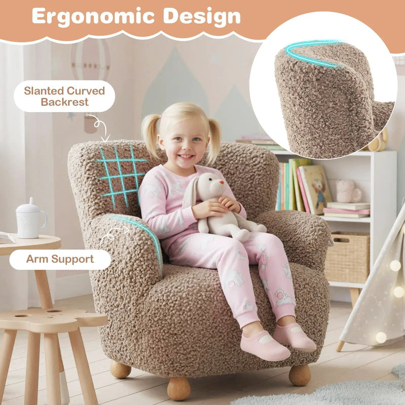 Sherpa Kids Sofa Comfy Toddler Armchair with Solid Rubber Wood Legs by DirectDeals
