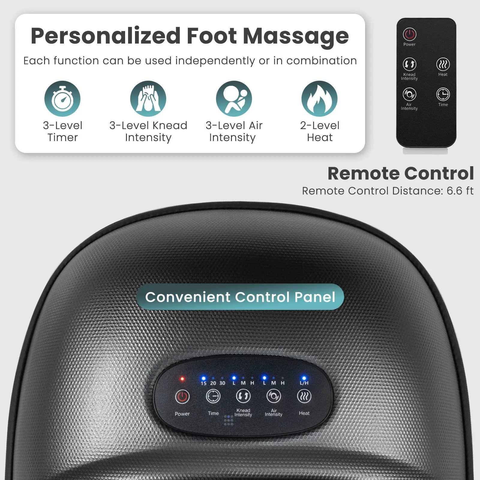 Shiatsu Foot Massager Machine with 2-Level Heat and Air Compression-Black by DirectDeals