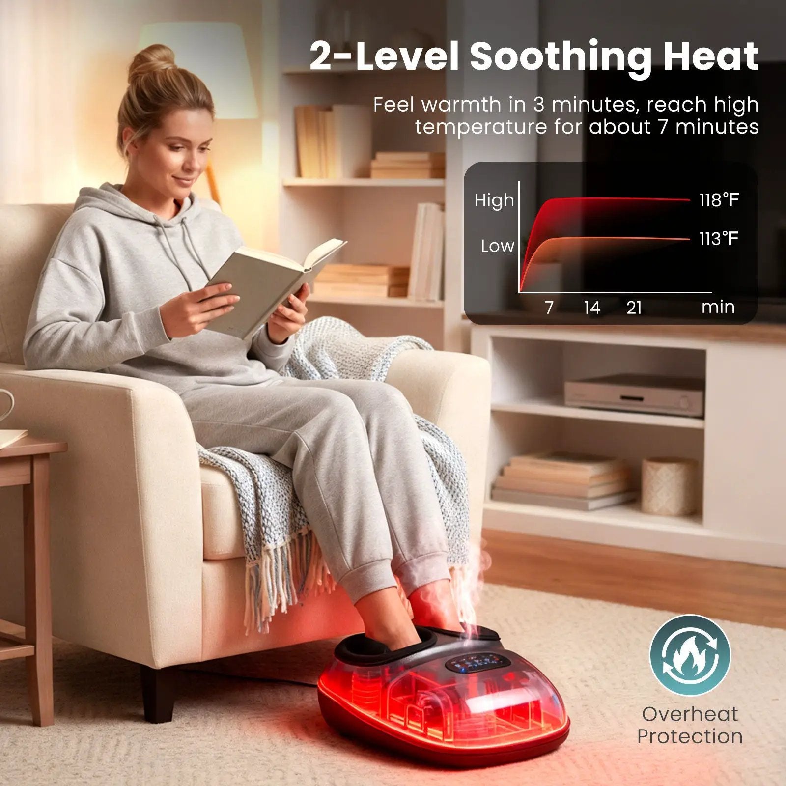 Shiatsu Foot Massager Machine with 2-Level Heat and Air Compression-Black by DirectDeals
