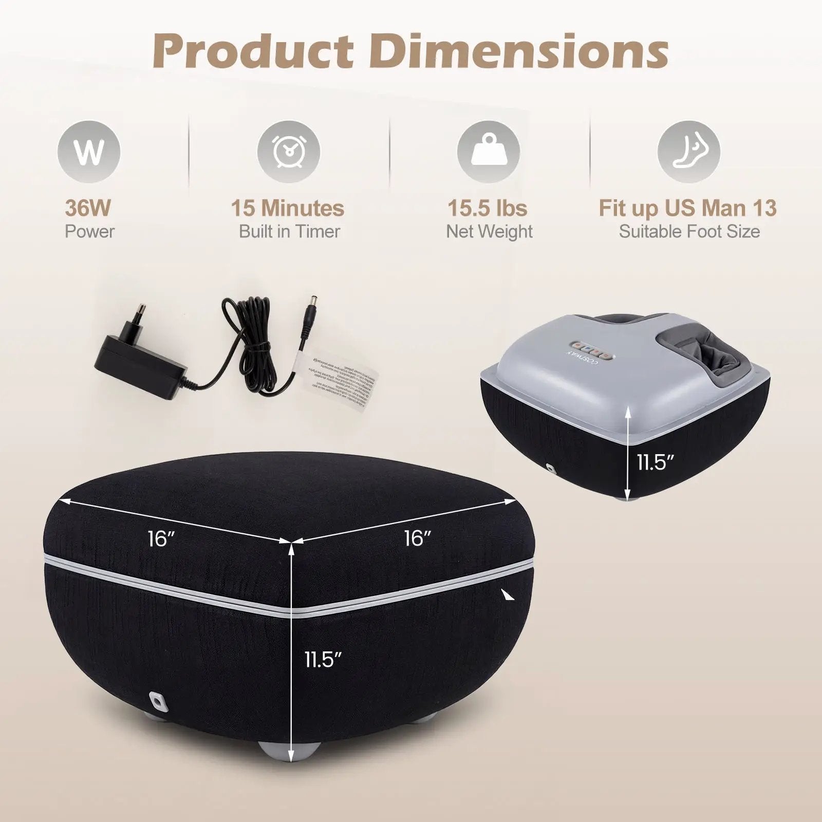 Shiatsu Foot Massager with 3-Level Deep Kneading and Air Compression by DirectDeals